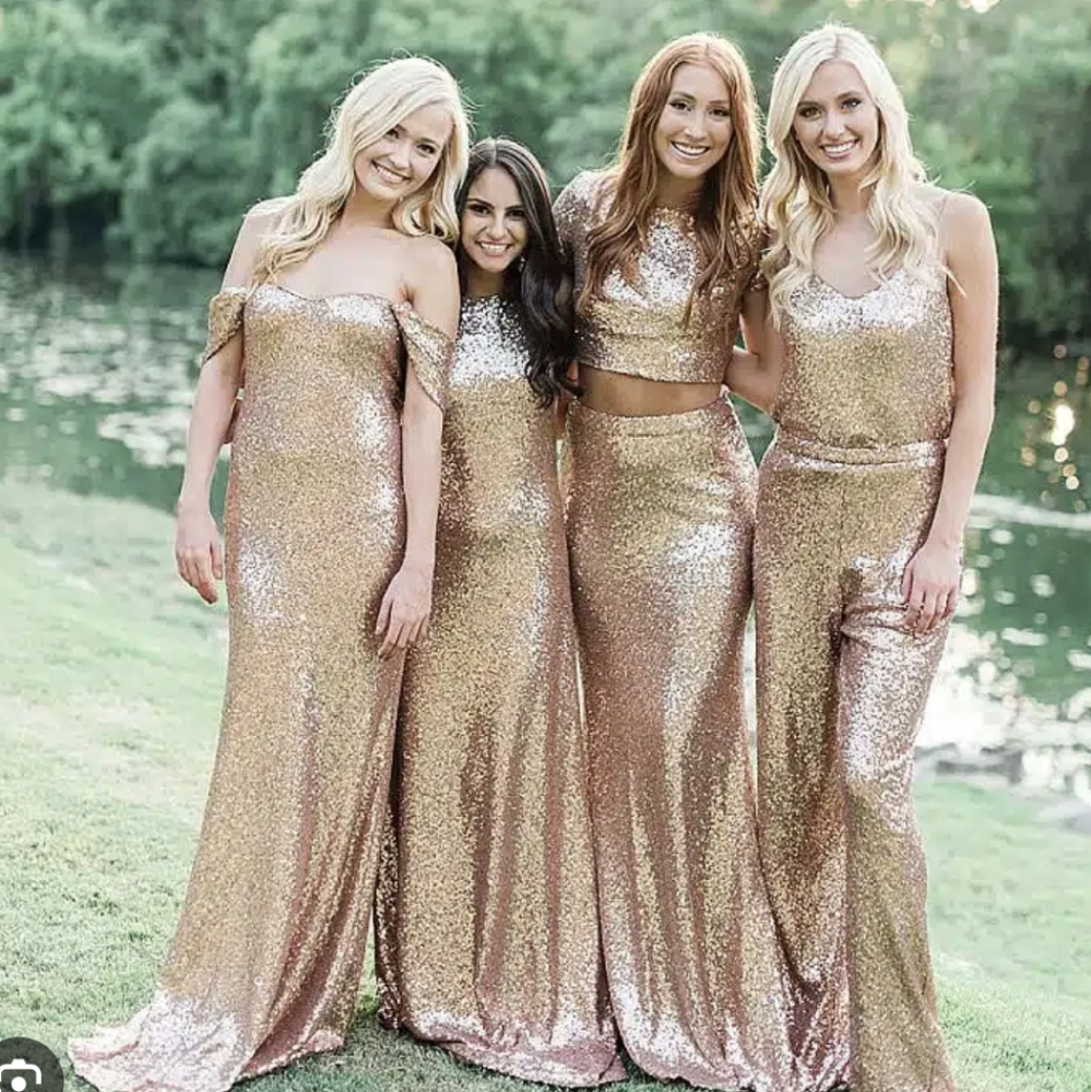 Revelry Sequin two piece Pant and Top Pant suit - matte rose gold